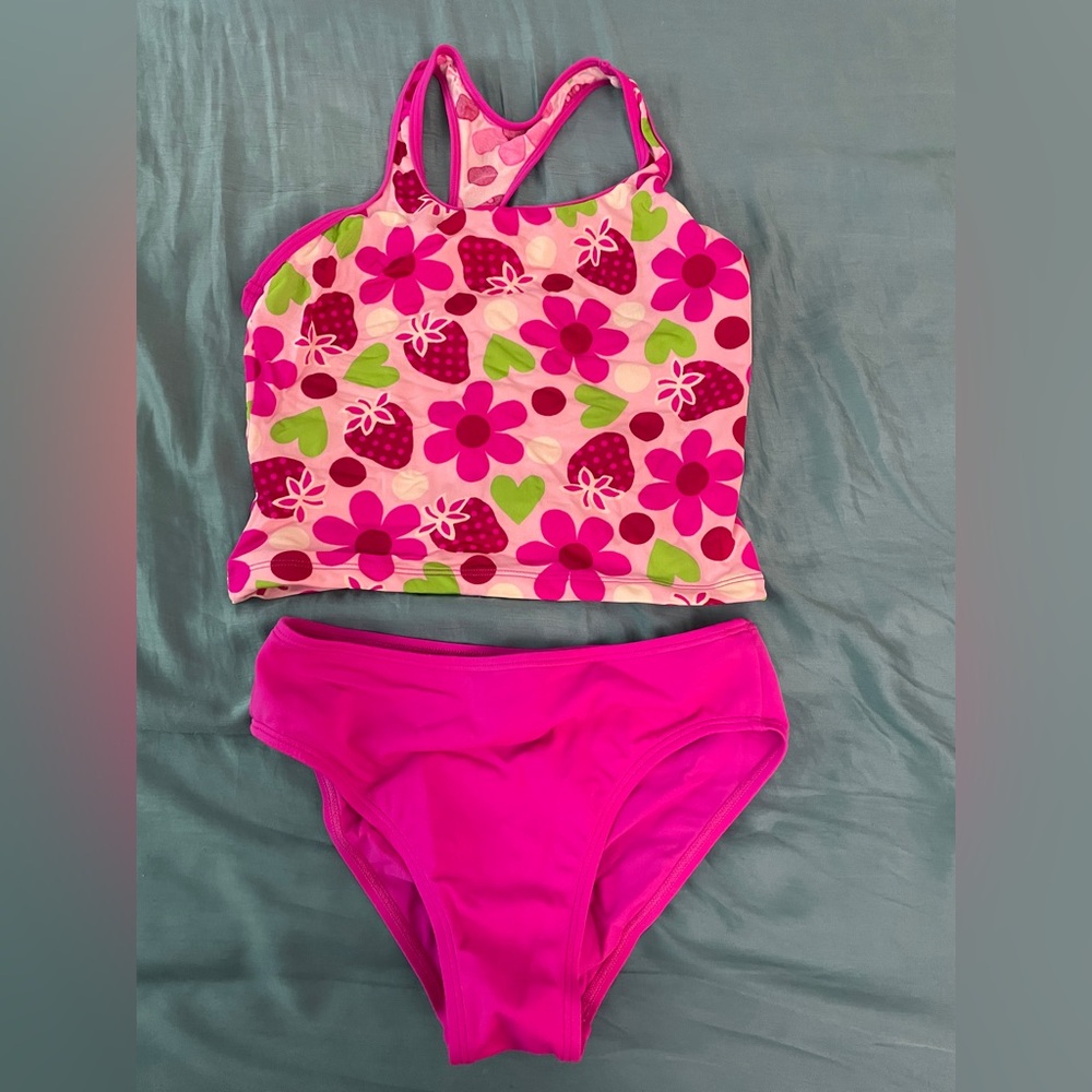 Speedo Pink and Green Floral Girl Kids Bikini Sz 14